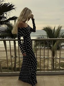 KAPALI OLUZ MAHKELİ KURULUMLAR İÇİN SEKSİ POTİK DOTU BASKA PATTAK PATHWork Orta Elbiseler Uzun Kollu Düzenli Vestidos Lady Elegant Robe 240314