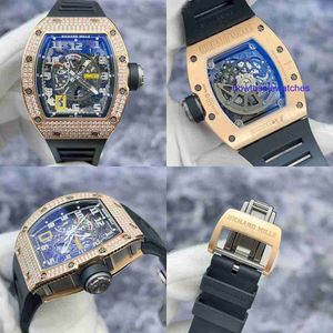 Trevlig klocka RM Watch Wristwatch RM030 Original Diamond 18K Rose Gold Material Hollow Dial Automatic Mechanical Watch Man