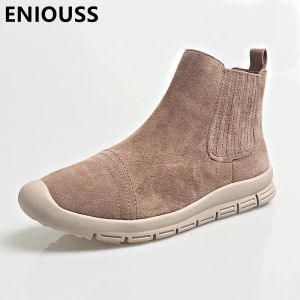 Sandálias eniouss primavera outono de couro genuíno mulheres botas tornozelo de borracha casual botas martin shoes de couro nubuck