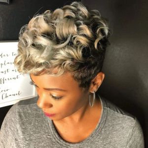 Wigs BeiSDWig Synthetic Short Pixie Cut Hair Wigs with Long Wavy Bangs Ombre Blonde Wigs for Black/White Women Curly Hairstyles