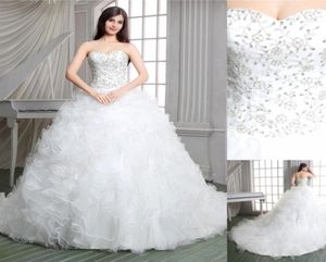 Real Pictures Ball Gown Church Designer Wedding Dresses Luxury Applique Lace Up Court Train Sheer Bridal Gowns Sweetheart Ruffled1247305