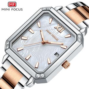 MINI FOCUS Marca Ins Estilo Luz Luxo Pequeno Quadrado Beimu Face Glow Steel Band Relógio Feminino 0472L