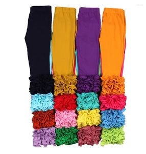 Calças infantis boutique de comprimento total meninas leggings sólidas fofas de algodão com babados calças infantis