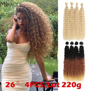 Örgü mucize afro afro kinky kıvırcık dalga saç demetleri 4pcs/paket 26inch ombre sarı saç sentetik saç demetler kıvırcık örgü saç