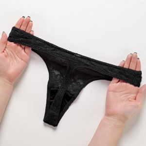 Kvinnors trosor perspektiv sexig thong sträng spets underkläder solid svart låg midja damer ren mesh t bants flickor intima tangas