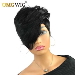 Syntetyczne peruki Pixie Krótkie peruki dla czarnych kobiet ludzkie włosy peruka pełna maszyna wykonana Brazylijska Remy Włosy proste Bob Bobeless Pre -Preucked 240329