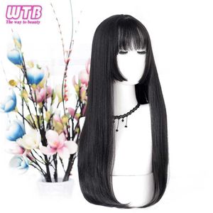 Synthetic Wigs WTB Synthetic Long Straight Hair Black Lolita Wigs with Bangs for Women Fashion Female Cosplay Party Christmas Wigs Multicolor 240318