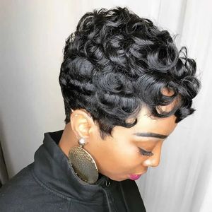 Sentetik peruklar cosplay perukları kadınlar için siyah kısa pixie peruklar kıvırcık doğal dalgalı sentetik saç perukları (doğal siyah) 240318