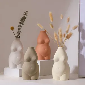 Vase Body Art Design Flower Vase Ceramic Nude Memale Sculpture Desktop Arfferigentコンテナ家の装飾アクセサリー