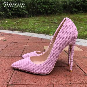 Buty Tikicup Pink Wenvoven Fabric Specjany stóp stiletto Pumps Ladies Wedding Bridemaids Buty 8 cm 10 cm 12 cm Wysokie obcasy rozmiar 3345