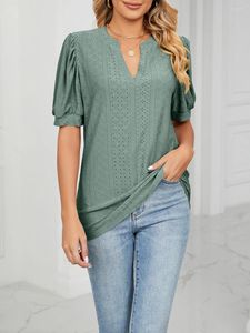 Women's Blouses Women Loose Casual Short Deep V-neck Sleeve T-shirts Summer Solid Color Blouse Streetwear