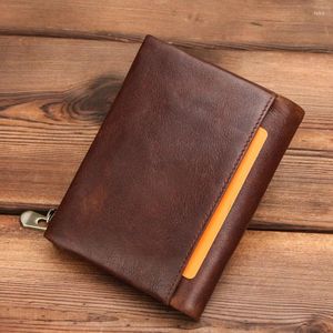 Wallets Anti-theft Brush Layer Cowhide Men's Wallet European And American Fashionable Zipper Coin Purse Storage Bag Brown