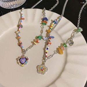 Pendant Necklaces Colourful Smile Necklace Cartoon Candy Sweet Collar Bone Chain Jewelry Aesthetic Heart Women