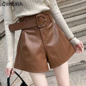 Women's Shorts Women PU Leather Loose Shorts Female Belt High Waist Solid All-match Spring Designer Plus Velvet Fashion Leisure Simple LadiesC243128