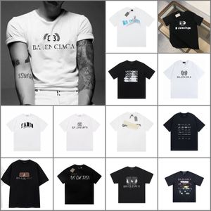 디자이너 남성 여성 Balencaigalies 티셔츠 기술 셔츠 인쇄 짧은 슬리브 캐주얼 통기성 커플 스웨트 셔츠 문자 인쇄 순수면 아시아 크기 S-2XL