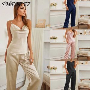 Sexy Pyjamas New Sexy Pajamas Fashion Silk Pajamas for Women Sleepwear Pyjamas Silk Satin Cami and Shorts Pajamas for Women 24318