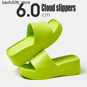 Slippers 2024 Womens Fashion Slide 6cm Wedge High Heel Outdoor Indoor Slide Eva Soft Flap Thick Sole Anti slip Sandals Q240318