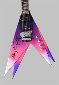 Hot Ed Roman de Vinnie Vincent Flying V Double V Purple Pink Electric Guitar, intarsio da pinna di squalo in palissandro, floyd rose tremolo