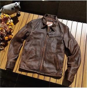 Yr. Classic Motor Rider Style Real Leather Coat.men 1930 Vintage Brown Cowhide Jacket.soft Leather Outwear.cool 240304