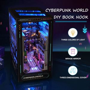 クリエイティブDIY木製ブックコーナーラックインサートミニチュアキットモデル未来のワールドブックシェルフホームデコレーション大人の手作りギフト240308