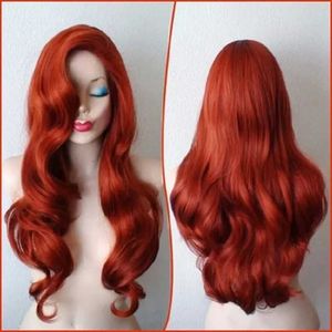 Sentetik peruklar Jessica Tavşan Dalga Uzun Bakır Kırmızı Saç Küçük Deniz Kızı Prenses Ariel Isıya Dayanıklı Cosplay Kostüm WIG 240328 240327