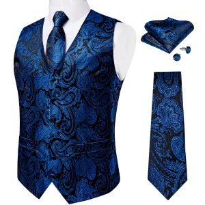 Giubbotti Royal Blue Paisley Silk Welist Cravatta set per uomini Fare di nozze Sciappuggino Silk Silk Stupt Smoking Smoker Blazer Male Blazer Dibangu