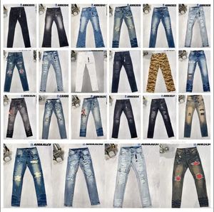 Calças de brim masculinas Designer Mens Amirs High Street Hole Star Patch Womens Bordado Painel Calças Stretch Slim-Fit Jean Calças