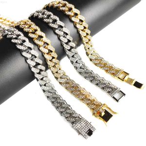 Gioielli Hip Hop Catena cubana da 12,5 mm Placcata in oro Polo ghiacciato Disegni da uomo Cubic Zirconia Miami Catena a maglia cubana Bracciale con diamanti