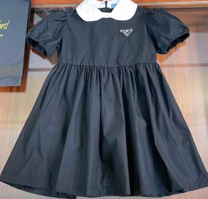 Luxury summer designer baby girl plaid lapel princess letter dress for children's new shirt doll collar waist cinching fashion dress