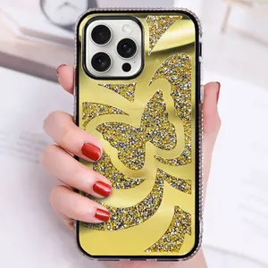 Luksusowy projektant Butterfly Rhinestone Mirror Case Telefon iPhone 11 Pro Max 15 12 13 14 15 Plus XS XR 8 7 Mini Fashion Diamond Design Samsung S23 S20 Note20 Ultra M52 Case