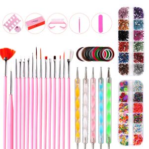 Guns 10st Nagelverktyg Set Nail Polish Brush Pen Point Tool Manicure Rhinestone Pearl Decoration Nail Polish Cleaning Pedicure File Kit