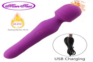 Isıtma Dildo Vibratör Masajı Çift Motor Seks Oyuncakları Kadınlar için AV Magic Wand G Spot Klitoris Stimülatörü Yetişkin Oyuncaklar Su Geçirmez Y19061524769