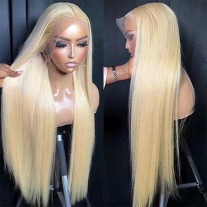 Syntetiska peruker 613 Färg 13x4 Spets Front Wig Human Hair Wig For Women Honey Blonde Straight 13x4 Spets Frontal 30 Inch Preplucked Human Hair Wig 240328 240327