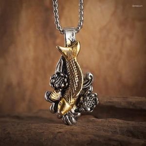 Pendant Necklaces Retro Classic Chinese Wind Lotus Koi Necklace Men And Women Lucky Good Luck Prayer Jewelry Casual Amulet Accessories