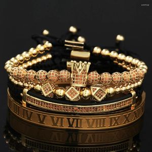 Armreif Männer Armband Schmuck 4 teile/satz Crown Charms Makramee Kupfer Perlen Armbänder Flechten Mann Luxus Für Frauen Geschenk