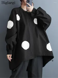 Women's Jackets Oversized Spring Autumn Coat Women Polka Dot Print Fashion Loose Pleated Ladies Long Sleeve Casual Woman Coats