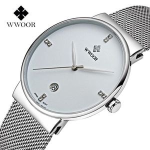 Wristwatches wwoor lüks erkekler saatler ince çelik örgü su geçirmez spor saati erkekler için iş tarihi kuvars bilek relogio maskulino