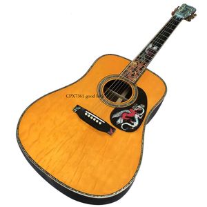 All Solid Wood Black Finger Face Yellow D Barrel Acoustic Guitar