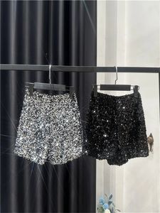 Moda preto veludo shorts para mulheres brilhante lantejoulas versátil calças curtas feminino chique clubwear shorts calças sólidas high street 240315