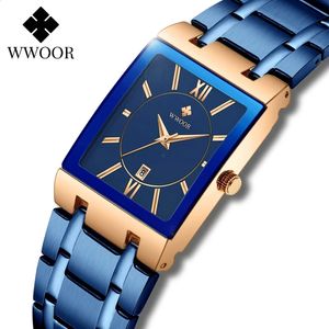 Relogio Feminino Wwoor Women Watches Top Brand Luxury Blue Womens Armband Square Watch Ladies Dress Quartz Wristwatch 240314