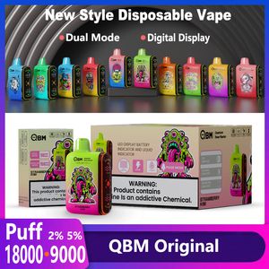 QBM Oryginalne Puff 18000 Puff 9000 Vapes Dostępowy Puff Vaper Dualny Wyświetlacz cyfrowy E Cyfrowy papieros 9K Puls Puls 18k Puffs Regularne 18 ml E-Liquid Pod Vape Vapor Pen Pen