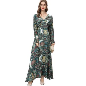 Women's Runway Dresses V Neck Sexy Low Back Ruched Printed Elegant A Line Fashion Long Party Vestidos