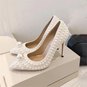 Dress Shoes Women's White Pearl Wedding Pumps 100 Heels Sparkling Bridal Bride Bridesmaid Dinner Brand Vipol 9992403121011