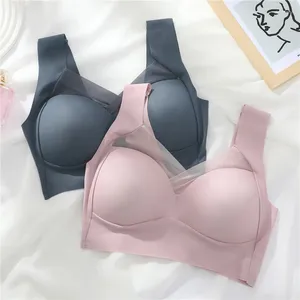 Reggiseni Reggiseno sportivo senza cuciture in seta di ghiaccio estivo da donna che raccoglie supporto per il seno anti-cedente tessuto di nylon senza spalline sexy stile senza schienale