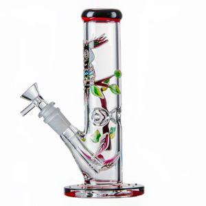 Tubos de água de coruja pintados à mão 3D Straight Perc Hookahs Glow in the Dark Glass Bongs 18mm Feminino Joint Dab Rigs com Difuso Downstem Bowl LXMD20106