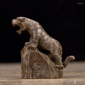 Estatuetas decorativas de boa qualidade, bronze chinês antigo feito à mão, estátua de tigre em pedra
