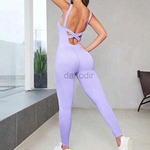 Women's Tracksuits Criss-cross Backless Jumpsuit Sexy Gym Jumpsuit U-neck Sleeveless Criss-cross Backless Athletic Fitness 24318