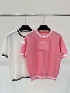 3066 2024 Summer Brand SAme Style Sweater Pink White Short Sleeve Crew Neck Womens Clothes High Quality Womens shun