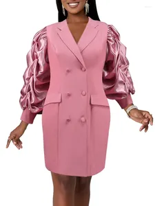 Casual Dresses Blazer Dress for Women Elegant Style Double Breasted Cardigan Mid Length Pink Jacka Big Size Cloths Party Robe