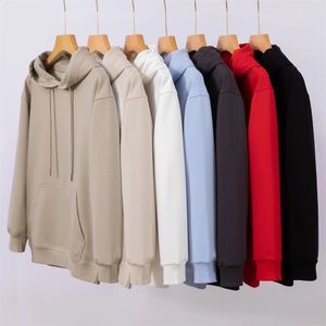 Män kvinnans tröjor Solid Drop Shoulder Korean Female Hooded Pullovers Tjockna varma överdimensionerade hoodies Bomullstoppar 240312